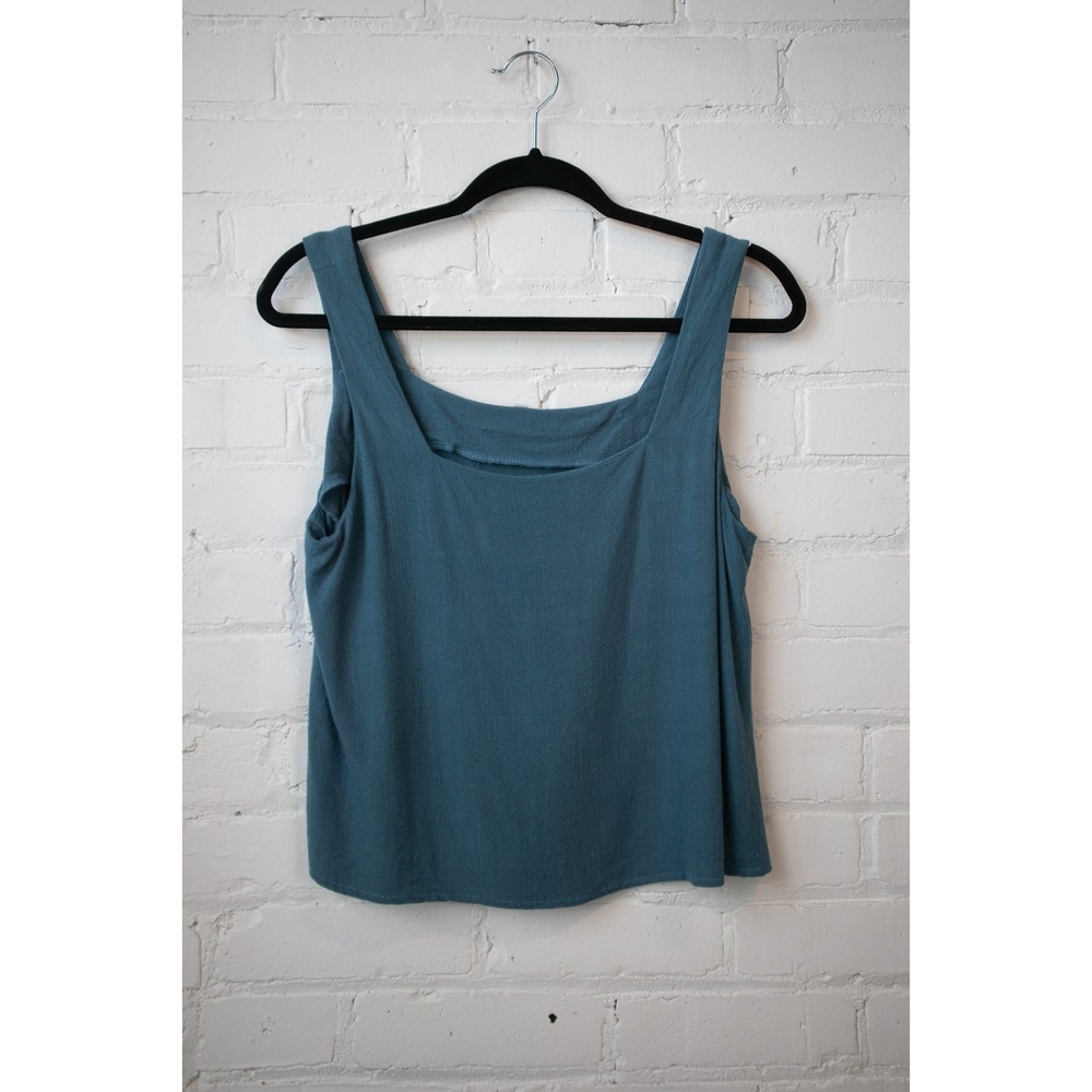 Teal Blue Linen Blend Square Neck Tank Top Sleeveless Flowy Cami TL00007 M